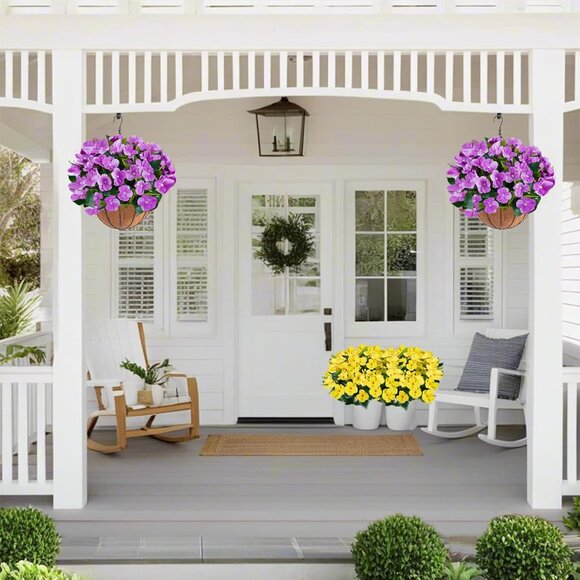 14-Inch Purple Artificial Faux Flowers Planter Front Door Garden Balcony Decor - Picture 5 of 7